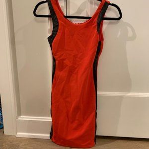 Size XS Orange Dress with Black Leather Sides